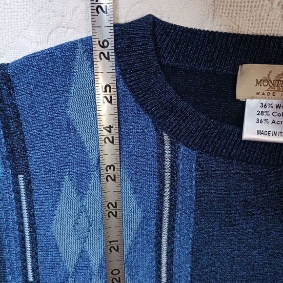 Montechiaro Men's size L Blue Motif Made in Italy Sweater - Picture 8 of 10